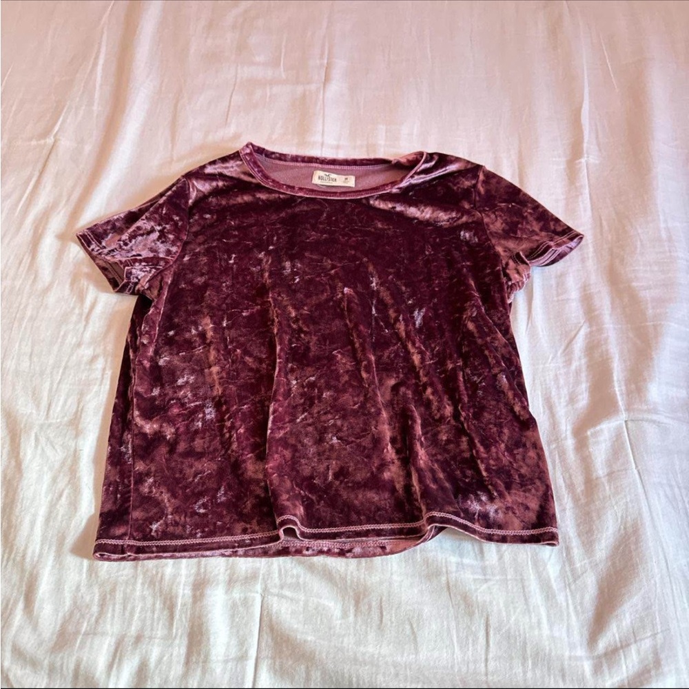 Velvet Short Sleeve Top in Rich Burgundy